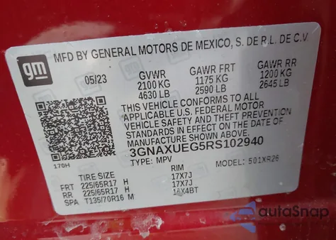 2024 Chevrolet Equinox Awd Lt из США, поврежденный, VIN 3GNAXUEG5RS102940